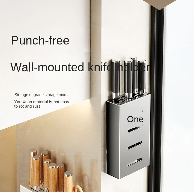 Kitchen knife holder, knife rack, non-perforation, wall-mounted storage box, kitchen organizer  kitchen items