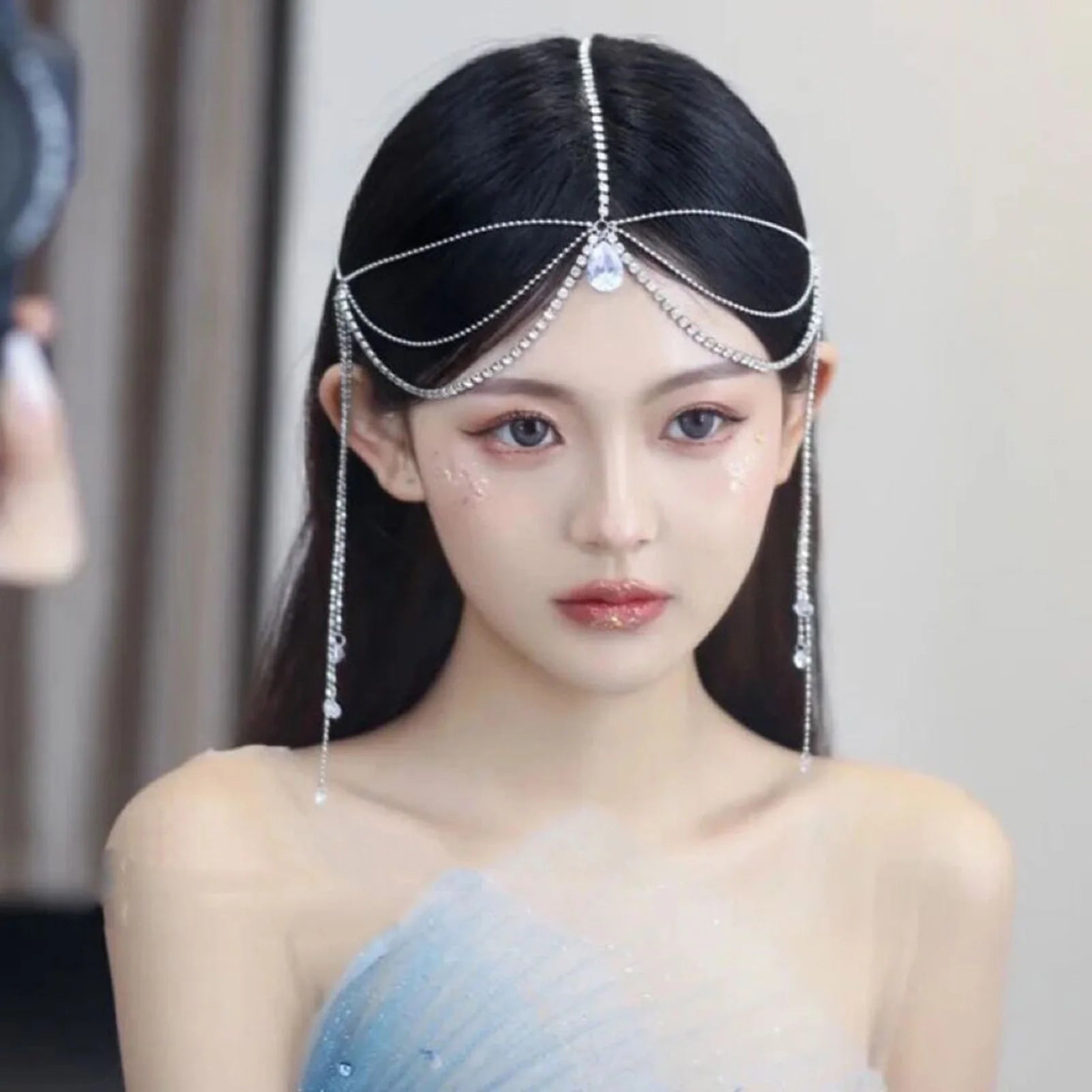 Luxury Jewelry Hair Accessories For Women Waterdrop Flower Tassel Forehead Chain Sexy Red Gemstone Hair Pendant Elegant Hairpin