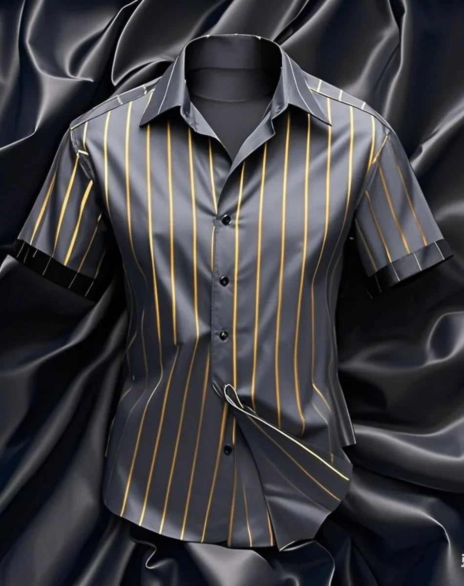 Men's fashion striped shirt, elegant casual comfortable breathable, short sleeves, lapel buttons, soft and comfortable material