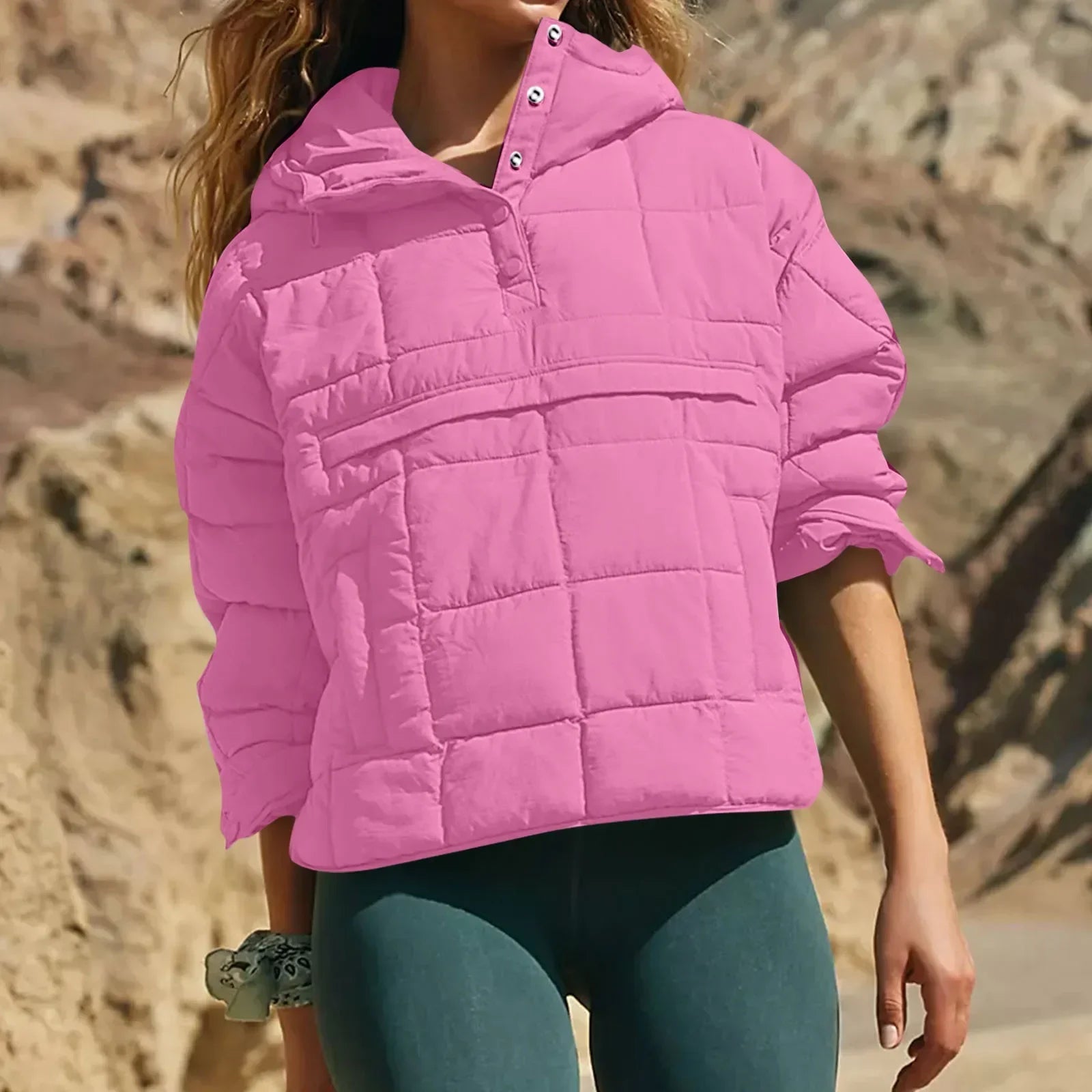 Quilted Jackets for Women Lightweight Long Sleeve Button Down Jacket Warm Winter Coat Outerwear with Pockets Ropas De Mujeres