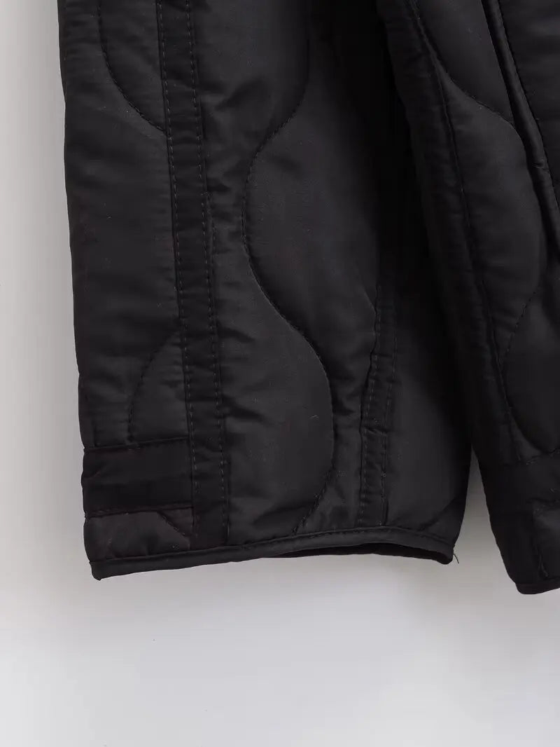 Quilted coat for women ETJ 2024traf QUILTED JACKET WITH TIES new beige drawstring high neck pocket clip cotton jacket for women