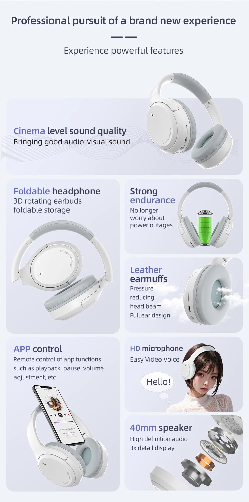 Headset Over-Ear Hood Wireless Bluetooth Earphones 5.3 Gaming Sports Earphone bluetooth Music Headphone High Fidelity Foldable