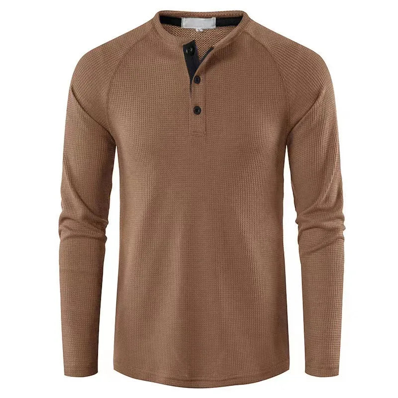 New Men's T-Shirts For Autumn And Winter Solid-Color Long-Sleeved Undershirts For European And American Men Henry Shirts For Men