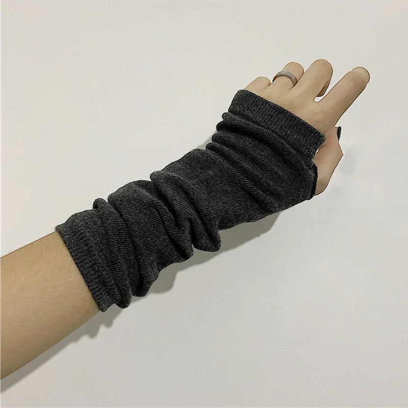 Winter Warm Long Sleeves Gloves for Man Women Fingerless Stripe Hip-Hop Knitted Elbow Mittens Elastic Outdoor Warmer Arm