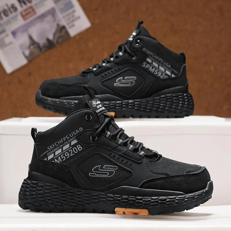 Men's Shoes 2025 New Outdoor Leisure Sports Mesh Shoes Driving To Work Thick Soled Wear-resistant Black Mid Top Trendy Sneakers