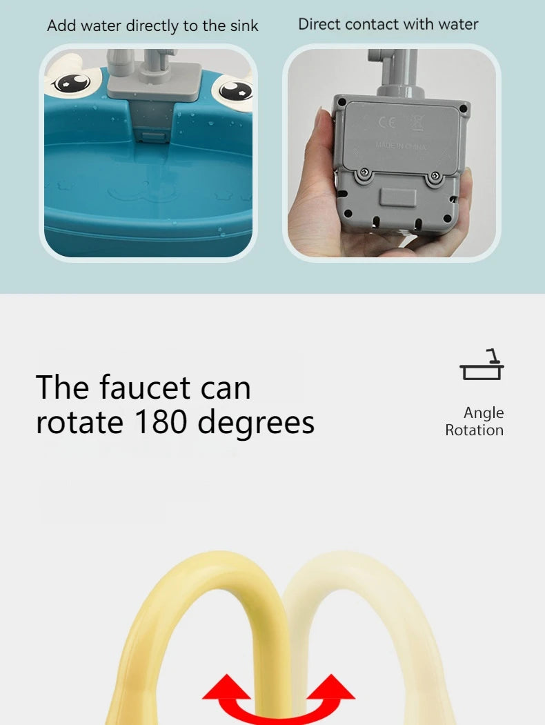 Kids Play Kitchen Set Simulated Dishwasher Sink Hand Basin with Electric Circulating Water Toys for Boys Girls Pretend Role Play