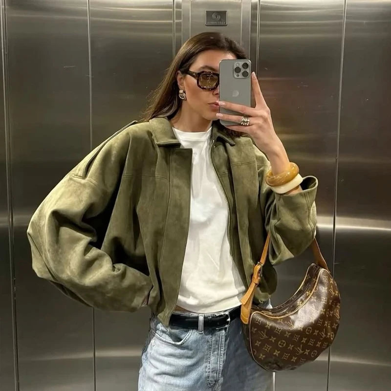 Women's Jackets Long Sleeve Women's Bomber Jacket Women's Cropped Jackets Pleats Street Wear Zip Up Jacket Outdoor Short Coats