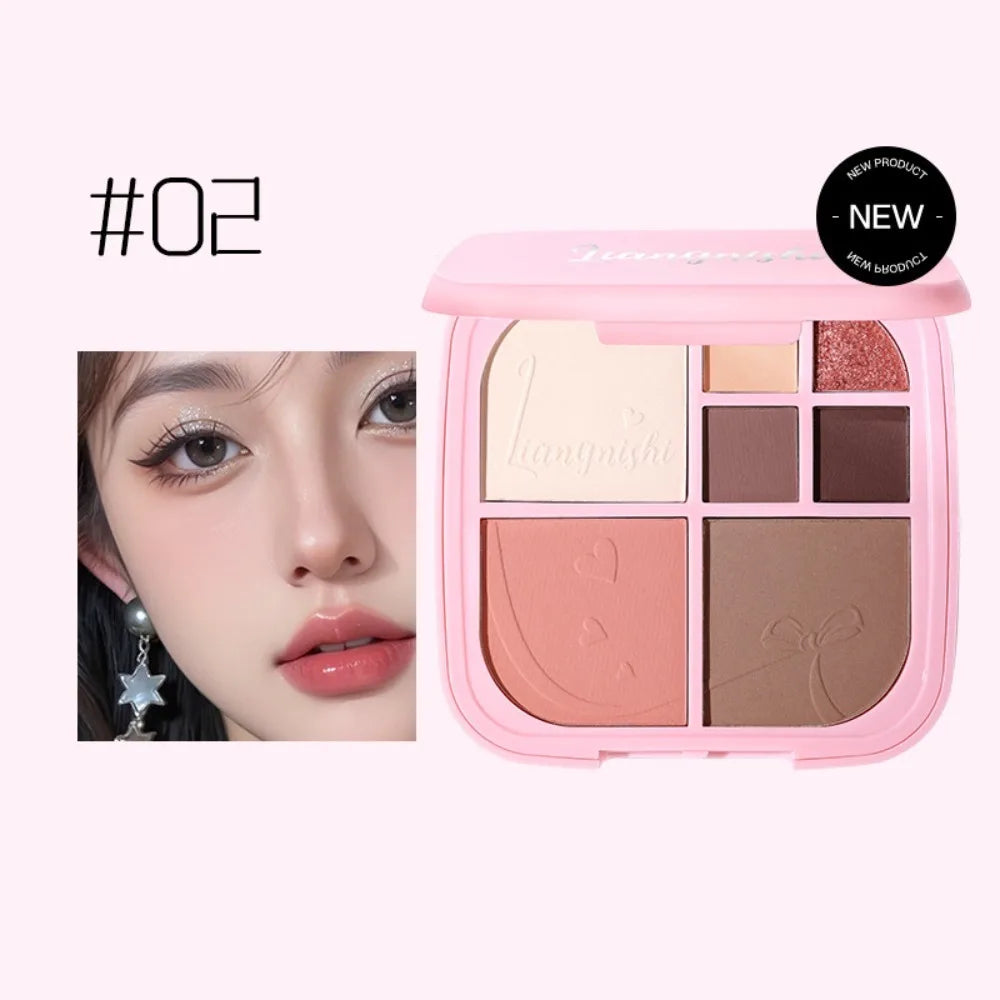 Beauty Brighten Eye Shadow Cosmetics Blush Shading Powder Highlighting Powder Disc with Mirror Art 7 Color Face Palette Party