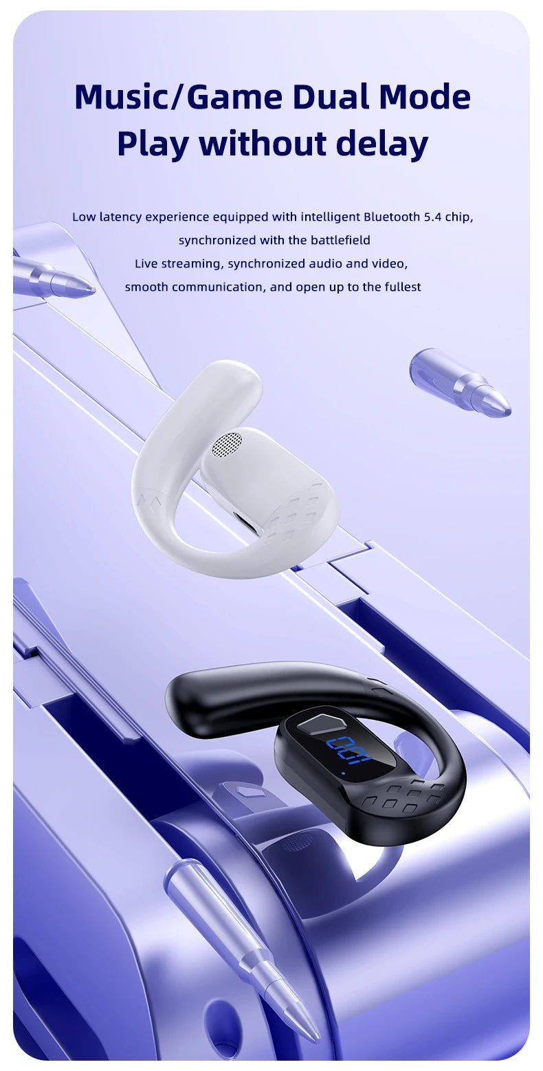 Digital Display Wireless Earphone New Bluetooth 5.4 Headset For Universal Phones Noise Cancelling Sports/Game/Drive Headphones