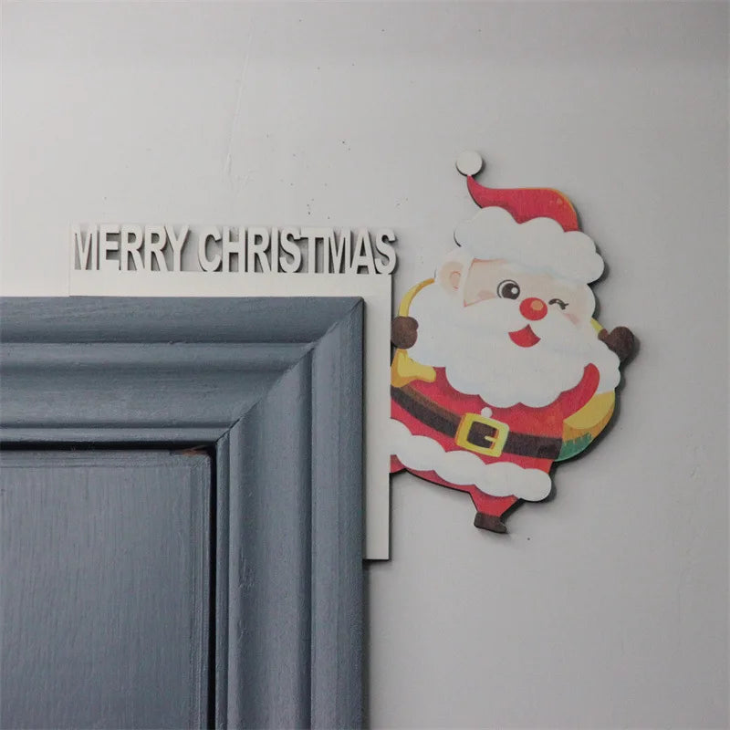 Christmas 2026 Door Frame Decor Wooden Cartoon Santa Elk Angel Door Corner Ornament Merry Christmas Decor Home Happy New Year