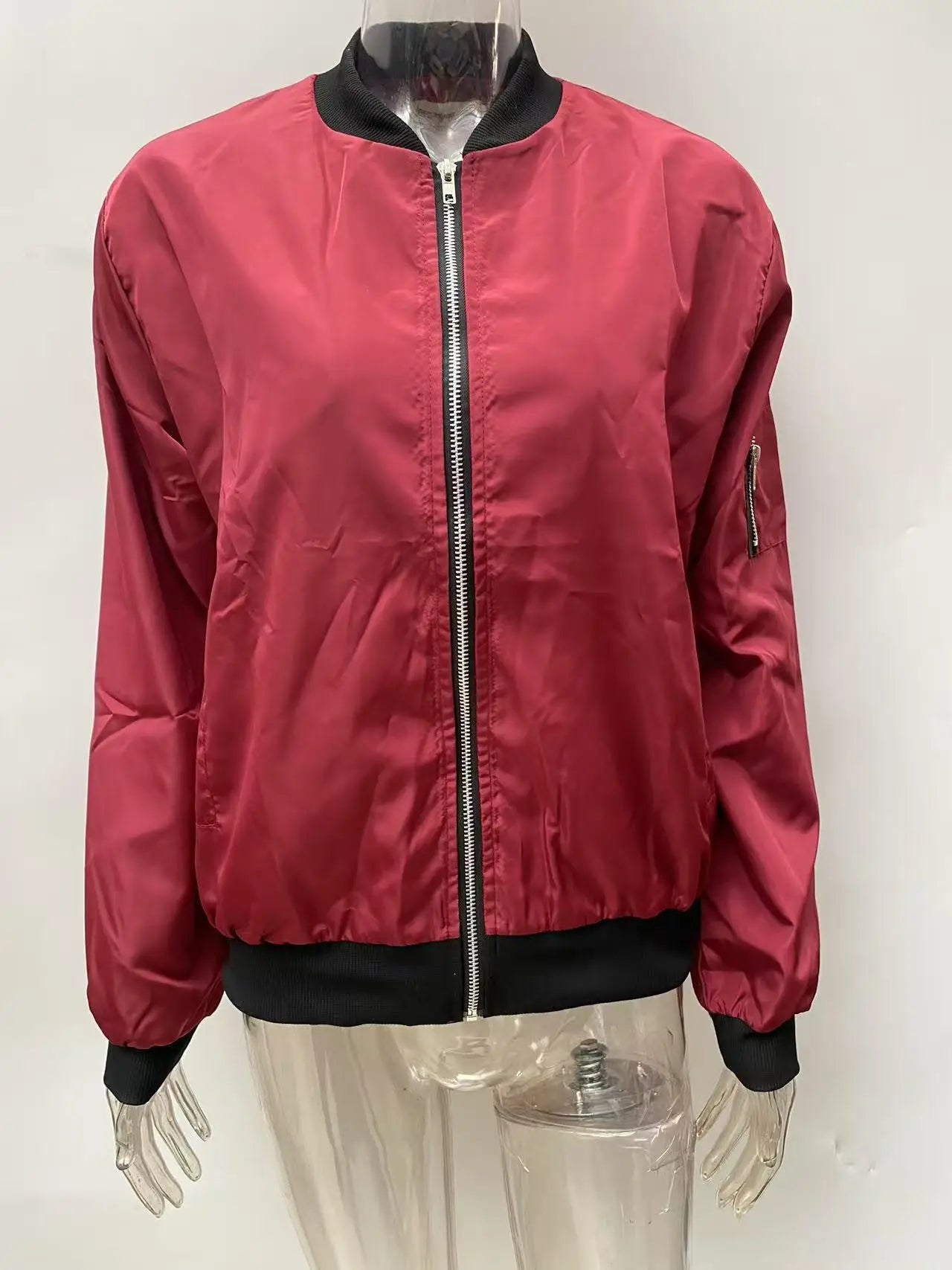 Women Fashion Casual Jacket 2025 Autumn Solid Color Spring Coat Long Sleeve Stand Collar Zipper Basic Women Motorcycle Jackets