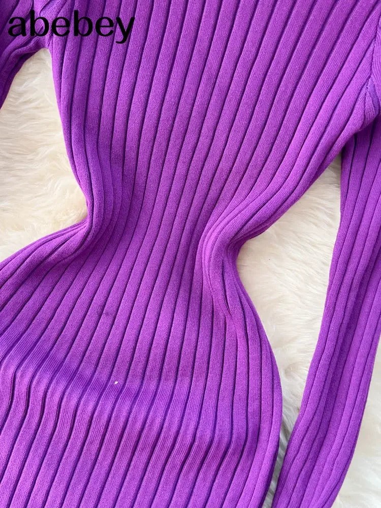Women Knitted Dress O Neck Sexy Slim Elastic Oversized Basic Bodycon Long Dress Winter knit Warm Sweater Dresses