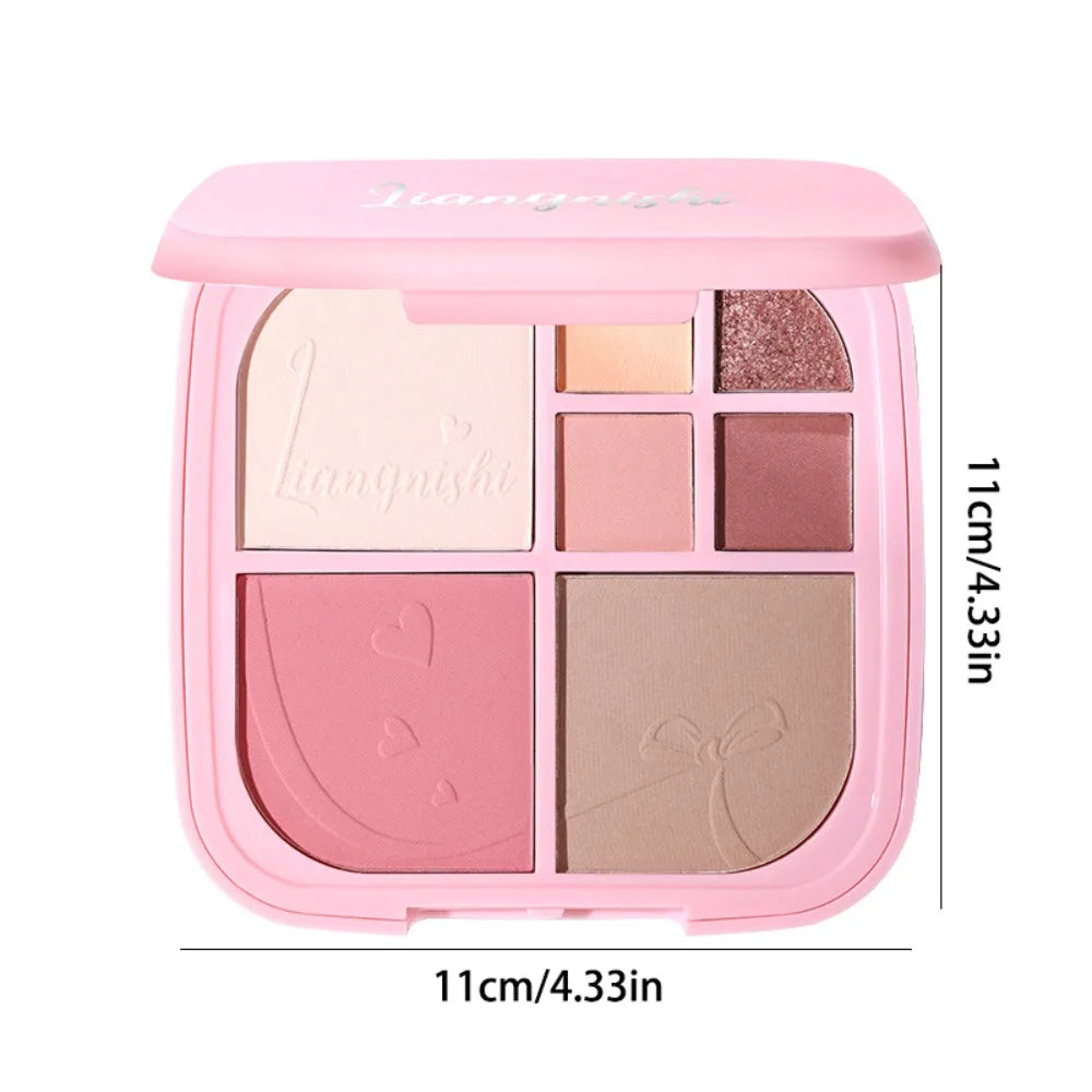 Beauty Brighten Eye Shadow Cosmetics Blush Shading Powder Highlighting Powder Disc with Mirror Art 7 Color Face Palette Party