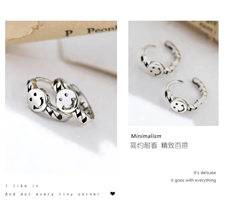 925 sterling silver retro Smile earrings new female niche design luxury premium earrings