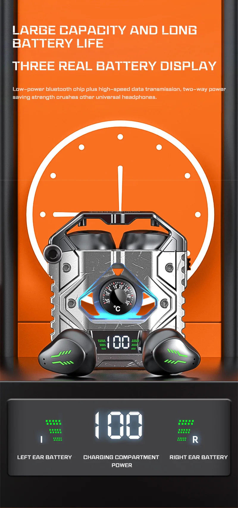 Creative Noise Reduction Electric Technology Mecha Wind Ultra-Long Standby Game Dual-Mode Headset H9 Bluetooth Wireless Headset