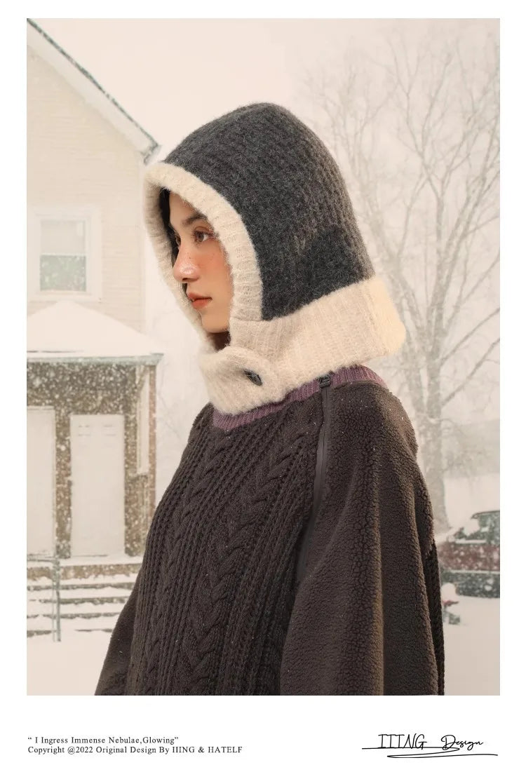 Winter Hats for Women Girls Warm Hooded Scarf Beanie for Female Youth Balaclava Kniting Skull Cap Ear Flap