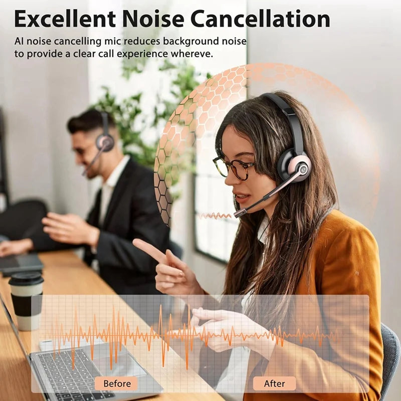 Wireless Headset, Bluetooth Headset With Noise Canceling Microphone, Wireless Headset With USB Dongle For Home Office