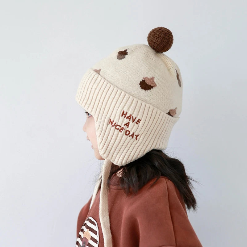 5 Colors Winter Girls Pink Hat Cute Ear Protection Cap Kids Warm Knitted Beanie Hats Outdoor Baby Headwear Accessories 2-8Y