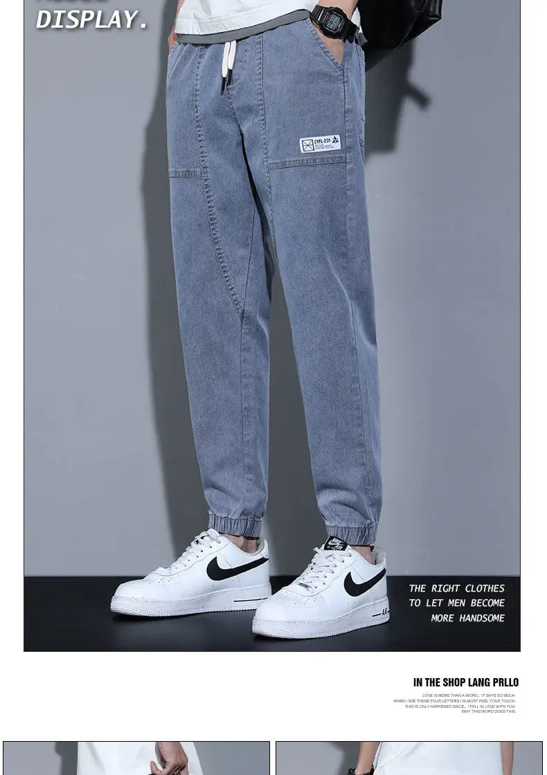 Men's Jeans Korean Fashion Loose Spring Autumn 2022 New Style Tied Leg Track Men's Casual Workwear Harem Streetwear Pants Men