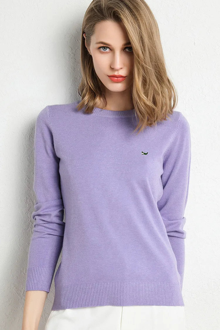 Women Autumn Winter Clothes  Neck Wool Sweater Long-sleeved Knitted Pullovers Shirt Embroidered Fish Logo Casual Sweater Tops