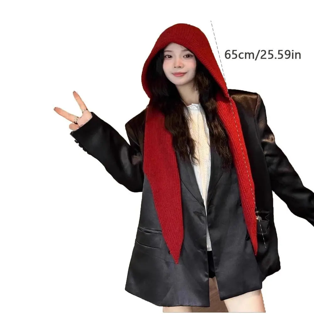 Knitted Winter Balaclava Thickened One-Piece Scarf Cap Winter Accessories Hooded Hat Neck Protection Scarf Outdoor Sports