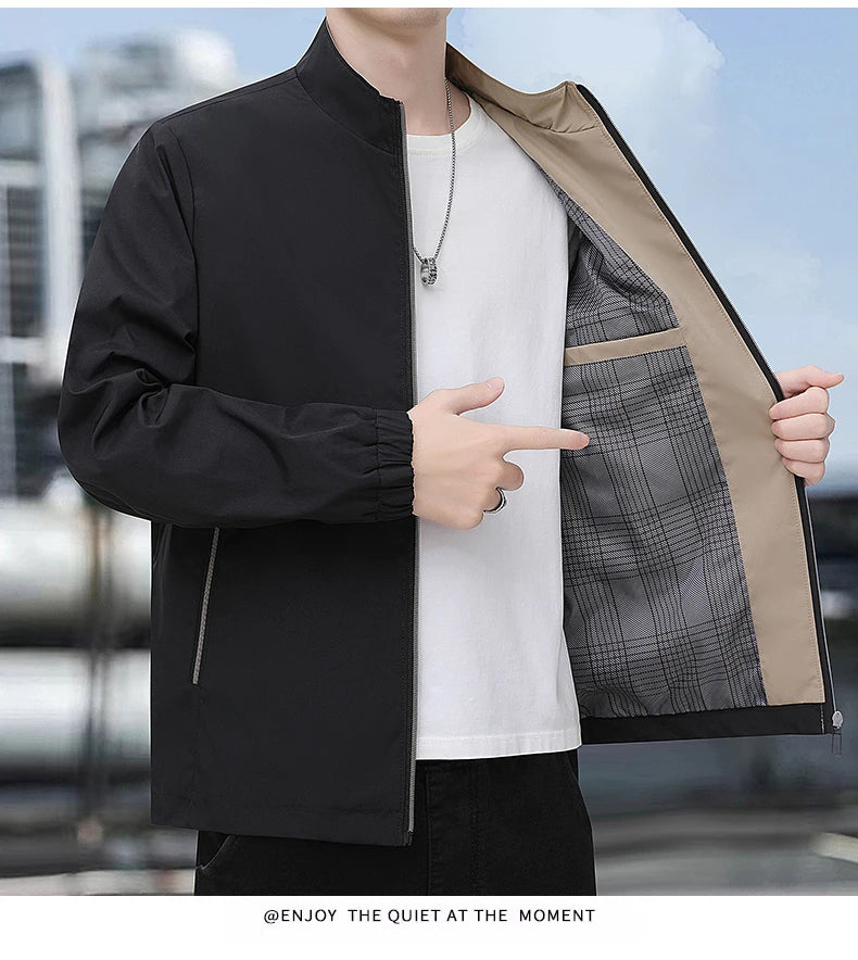 Jacket casual youth jacket stand up collar versatile men's windbreaker  high end men's top for spring and autumn