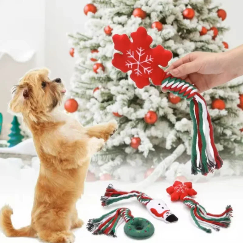 Christmas pet cat and dog toys, cartoon and cute, biting, sound-sounding, teething, knot toys, holiday party pet supplies