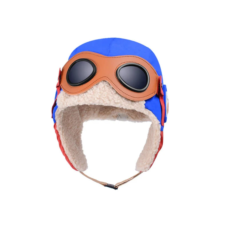 Winter Kids Skiing Hat with Detachable Goggles Kids Beanie Protect Ears Fleece Lining Children Bonnet Cap for Boys Girls 4-12Y