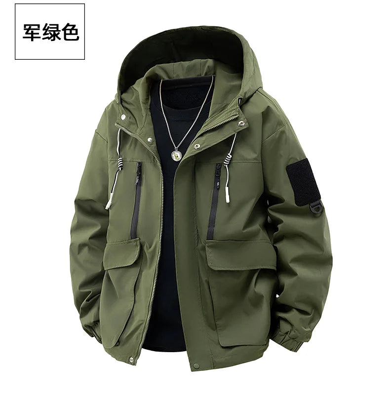 Jacket Mens Spring autumn New men jacket printing hooded Jackets casual coat Men's business coats Size M-4XL 5XL Hat detachable