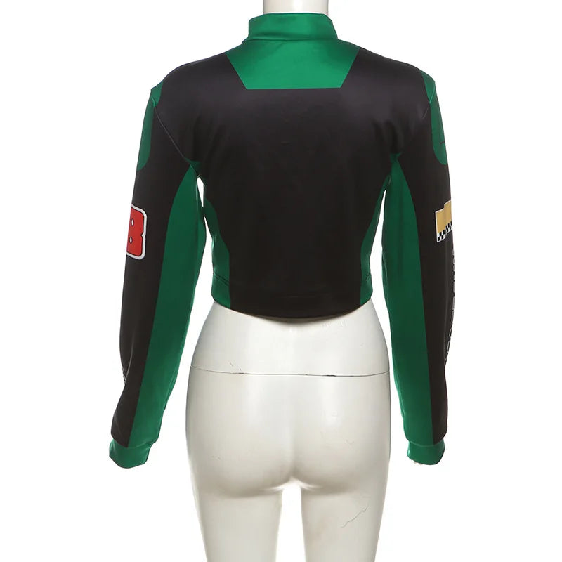 Women Fashion Hipster Pu Leather Jacket Y2K Letter Printed Hipster Motorcycle Jackets Spring Autumn Single-Breasted Casual Coat