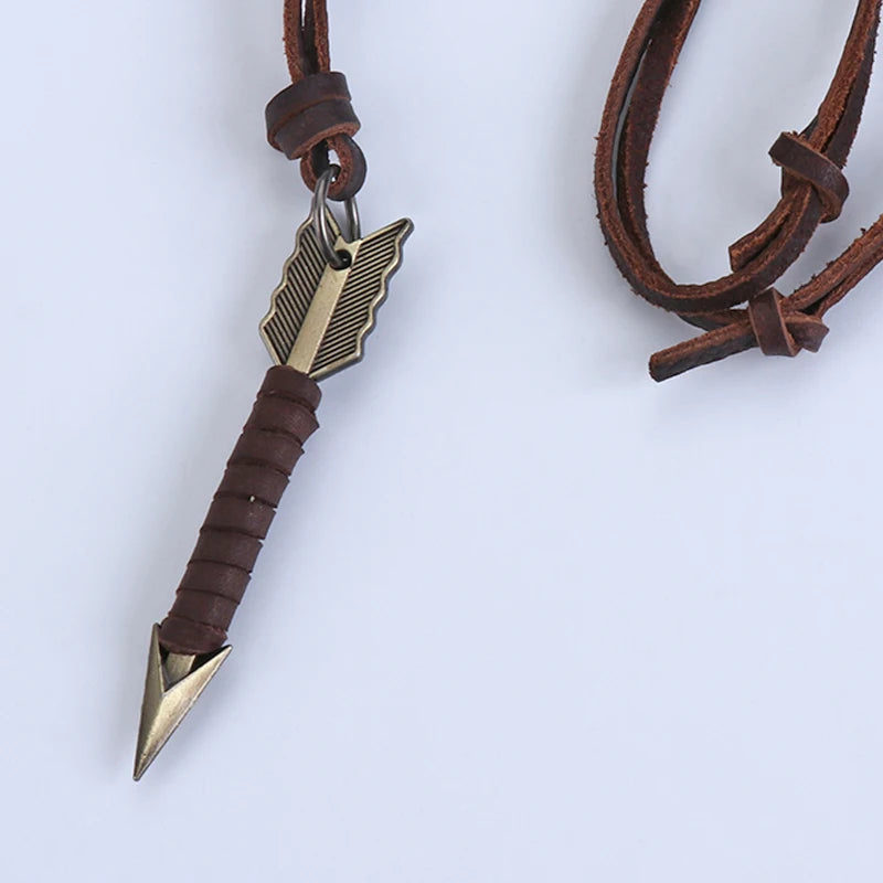 Man Handmade Vintage Leather Arrow Pendant Necklace Rope Body Choker Chain Necklaces Men&Women Punk Jewlery Accessories