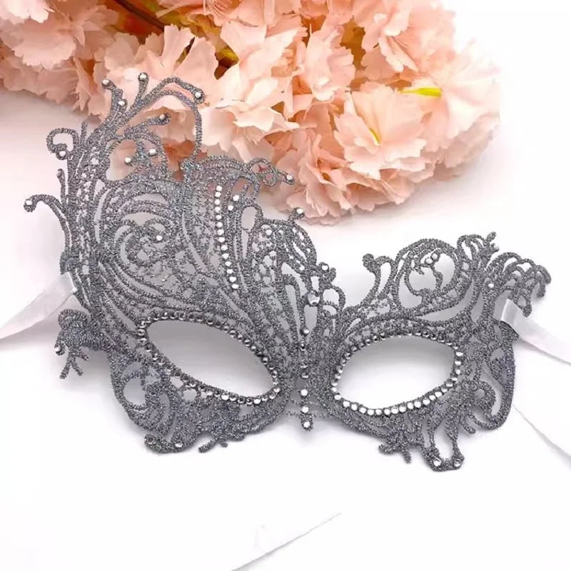 Halloween Makeup Ball Adult Lace Mask With Acrylic Diamond, Gold Silver Phoenix Mask, Women's Sexy Party Princess Half Face Mask