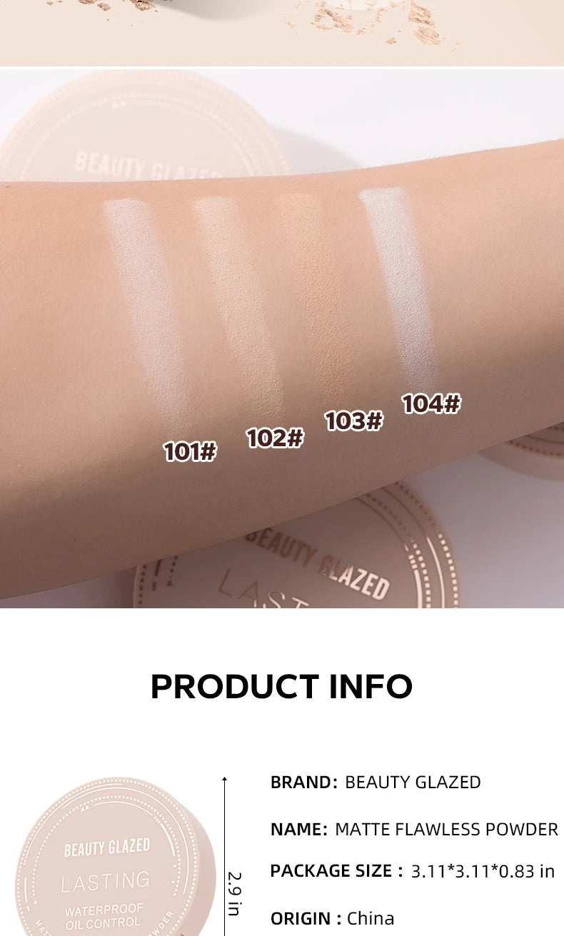 BEAUTY GLAZED Oil Control Matte Face Powder Long Lasting Flawless Setting Powder Face Makeup With Mirror