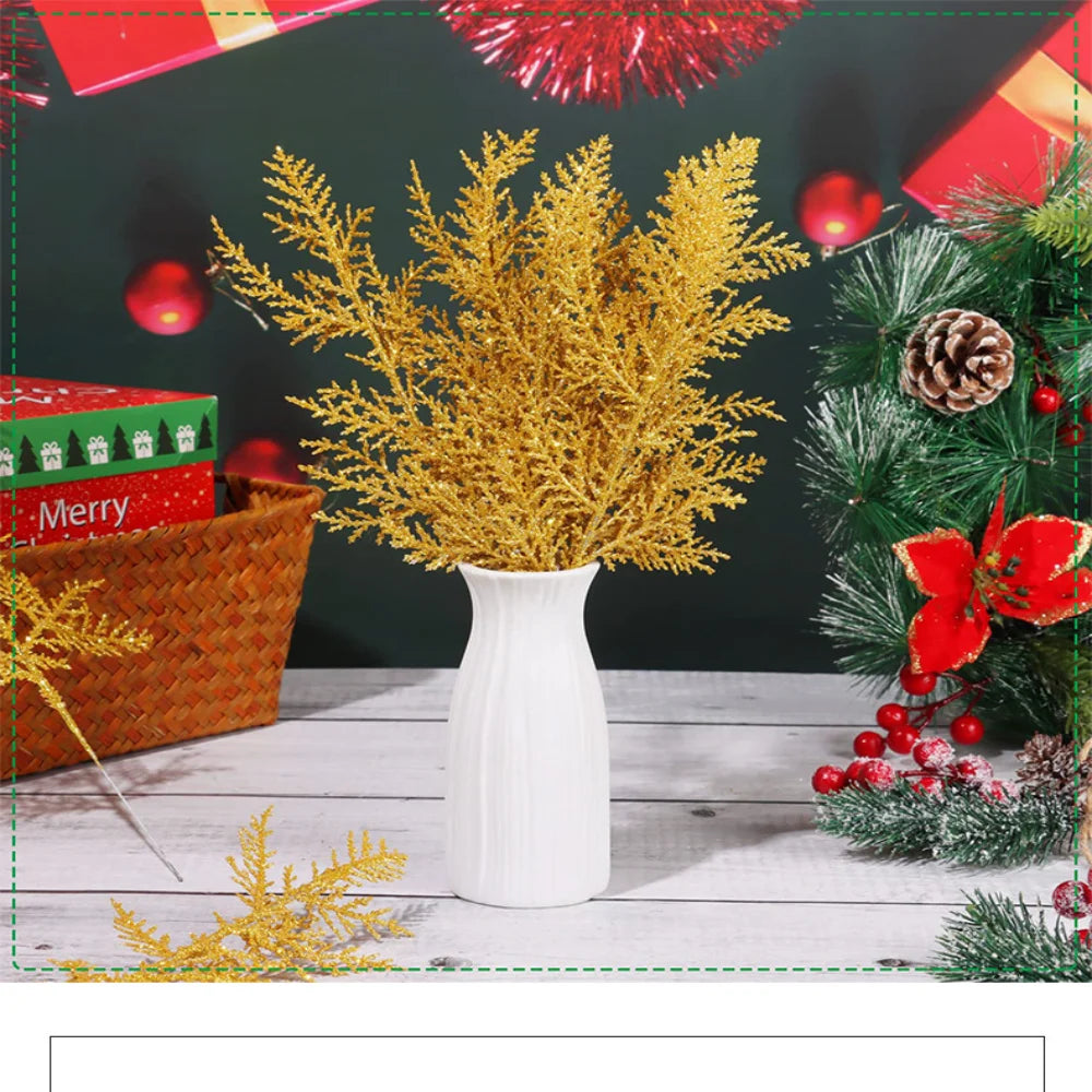 Christmas Decoration Glitter Branches Berries Artificial Flower Bouquet Christmas Tree Ornaments for Home New Year 2025 Navidad