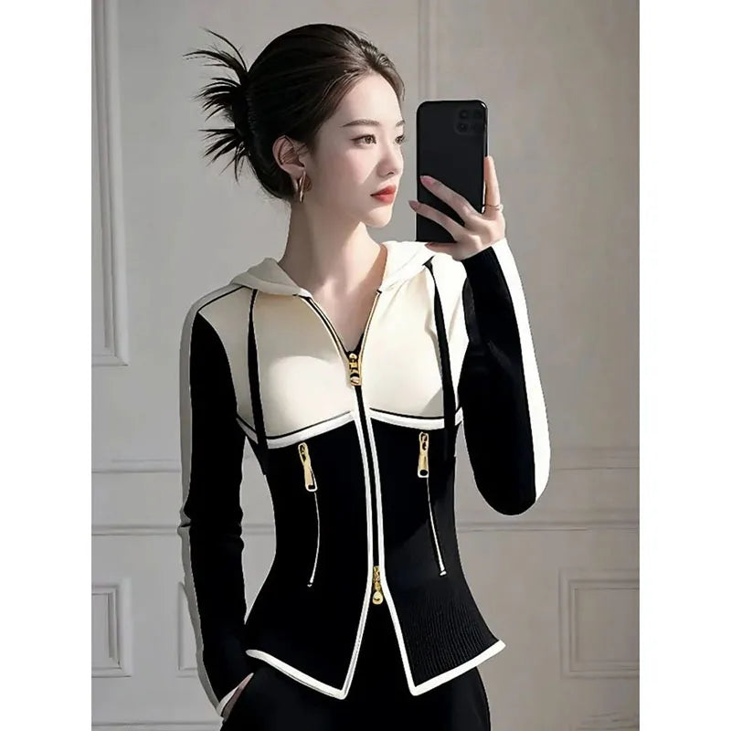 Women's Short Jacket 2025 Spring Autumn Fashion Hooded Sweatshirt Lady Outerwear Casual Versatile Long Sleeve Ladies Slim Coat