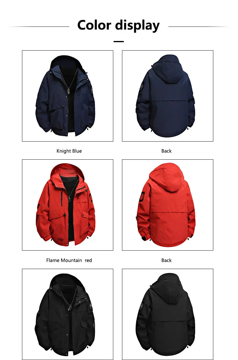 Men's workwear down jacket, American color-blocked hooded jacket for autumn and winter, cool and casual coat for teenagers