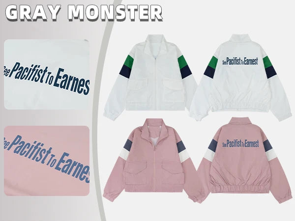 Women's Casual Jacket Color Block Windbreaker Coat Cropped junior Boomber Jacket Long Sleeves Patchwork Outerwear