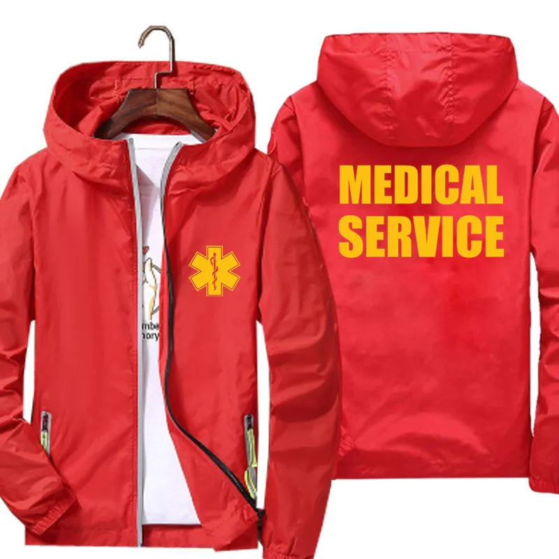 Men Women Bomber Hooded Jacket EMT Paramedic Emergency Medical Services Casual Thin Windbreaker Sunscreen Skin Jacket Outwear