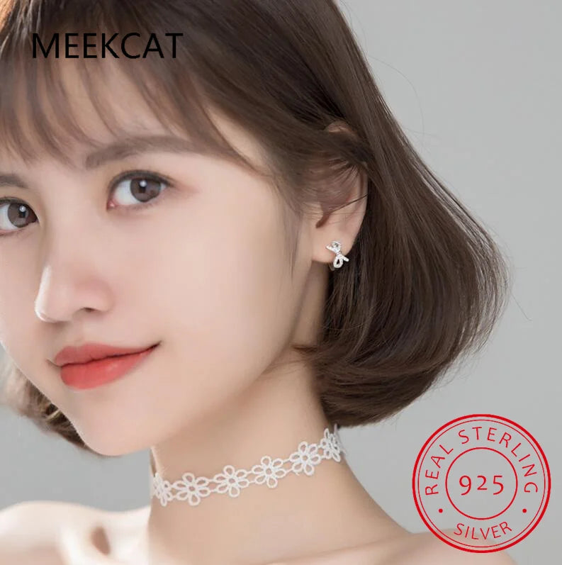 Baby Princess 925 Silver Shiny Zircon Cute Bowknot Hoop Earring For Girl Child Woman Aros Huggies Loop Earring Korea Jewelry