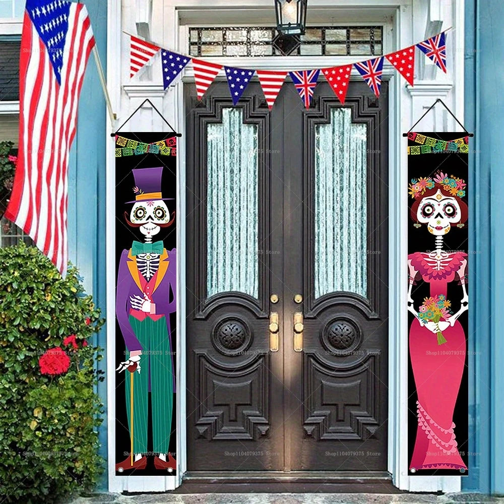 Halloween And Day Of The Dead Porch Banner Hanging Skull Home Room Festival Door Curtain Decoration Party Supplies