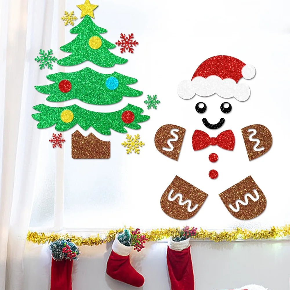 Christmas Felt Door Stickers Christmas Xmas Snowman Santa Claus Xmas Tree Gingerbread Man Door Decals Decor Window Door Decor