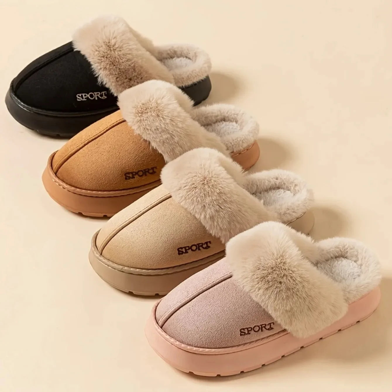 2025 New Winter Warm Couple Concise Soft Slippers Thickened Fluff Warm Slippers Women Men Non-slip Indoor Home Cotton Shoes