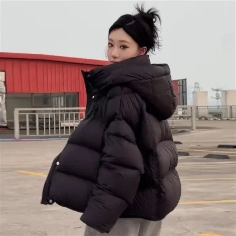 Women's Winter Jacket Cotton Padded Short Coat Ladies Students Long Sleeved Hooded Warm Outwear
