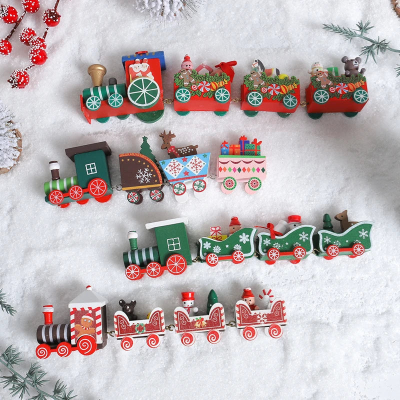 Christmas Decorations 2025 Christmas Wooden Train Xmas Tree Ornament Navidad Noel Home Decor New Year's Eve Decorations Kid Gift