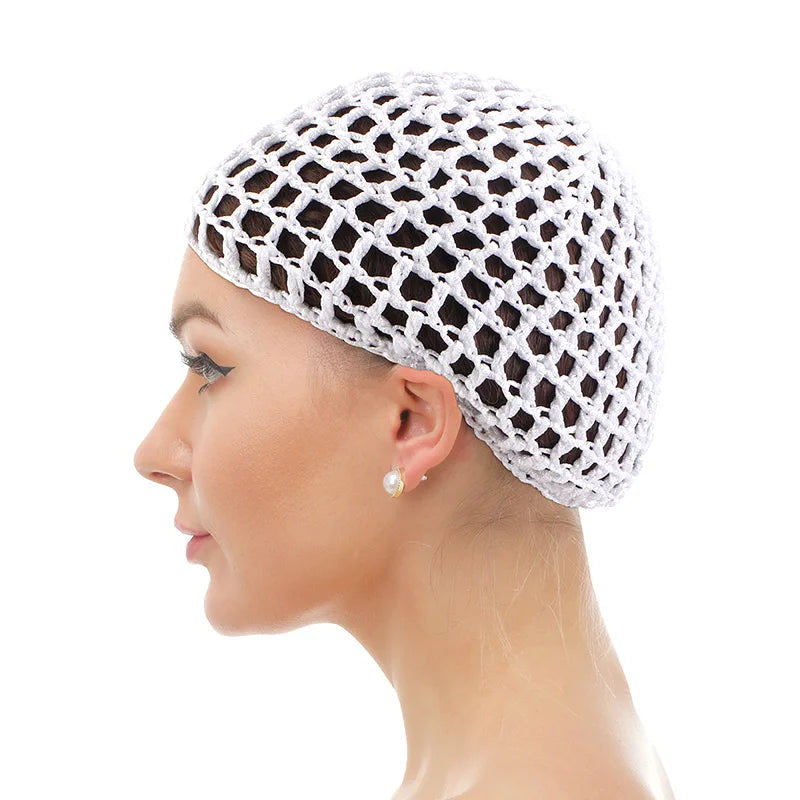 Women Mesh Hair Net Crochet Cap Rayon Knit Snood Hat Thick Short Hairnet Sleeping Night Cover Turbans Styling Tool Accessories