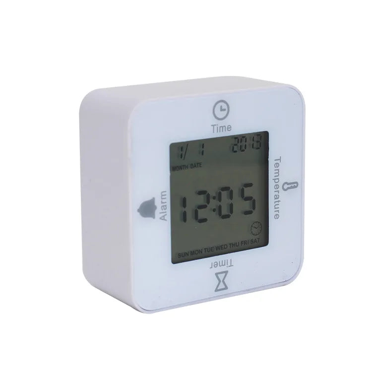 Electronic  Alarm Clock LCD Table Cube Digital with Calendar & Thermometer&Count Down Timer Bedside Battery Operated for Home