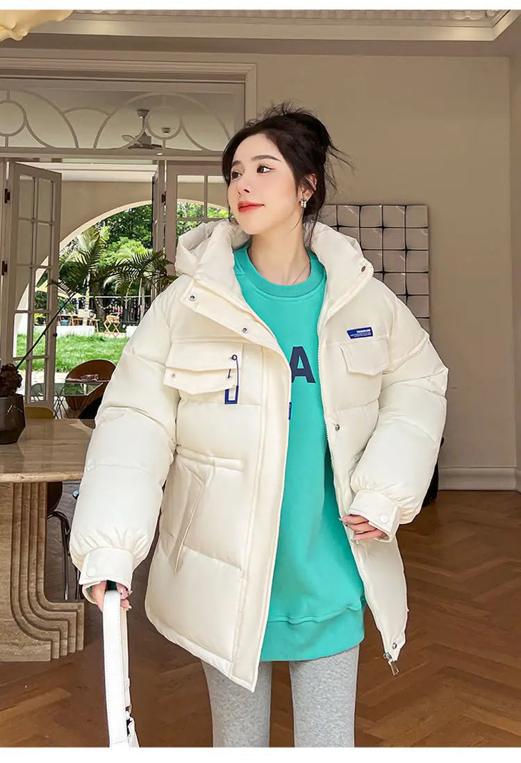 New Winter Women Down Cotton Jackets Casual Oversized Parkas Thick Warm Hooded Pattern Coats Female Winter Outwear Sports Parkas