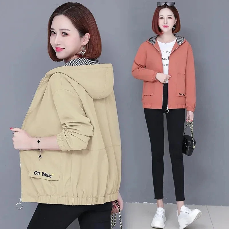 Women'S Clothes Spring Autumn Jacket Top 2025 New Women Windbreaker Korean Loose Casual Hooded Jacket Ladies All-Match Coat