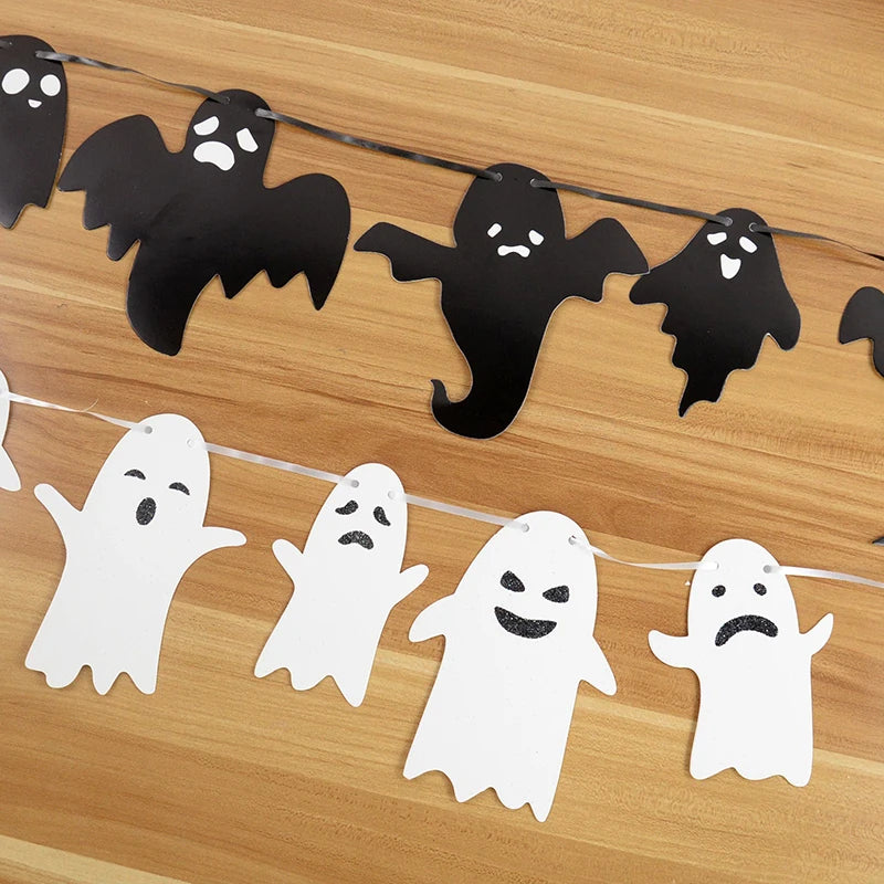 Halloween Hanging Banner Garland Cute Ghost Paper Bunting Kids Favors Happy Halloween Party Decorations For Home Horror Props