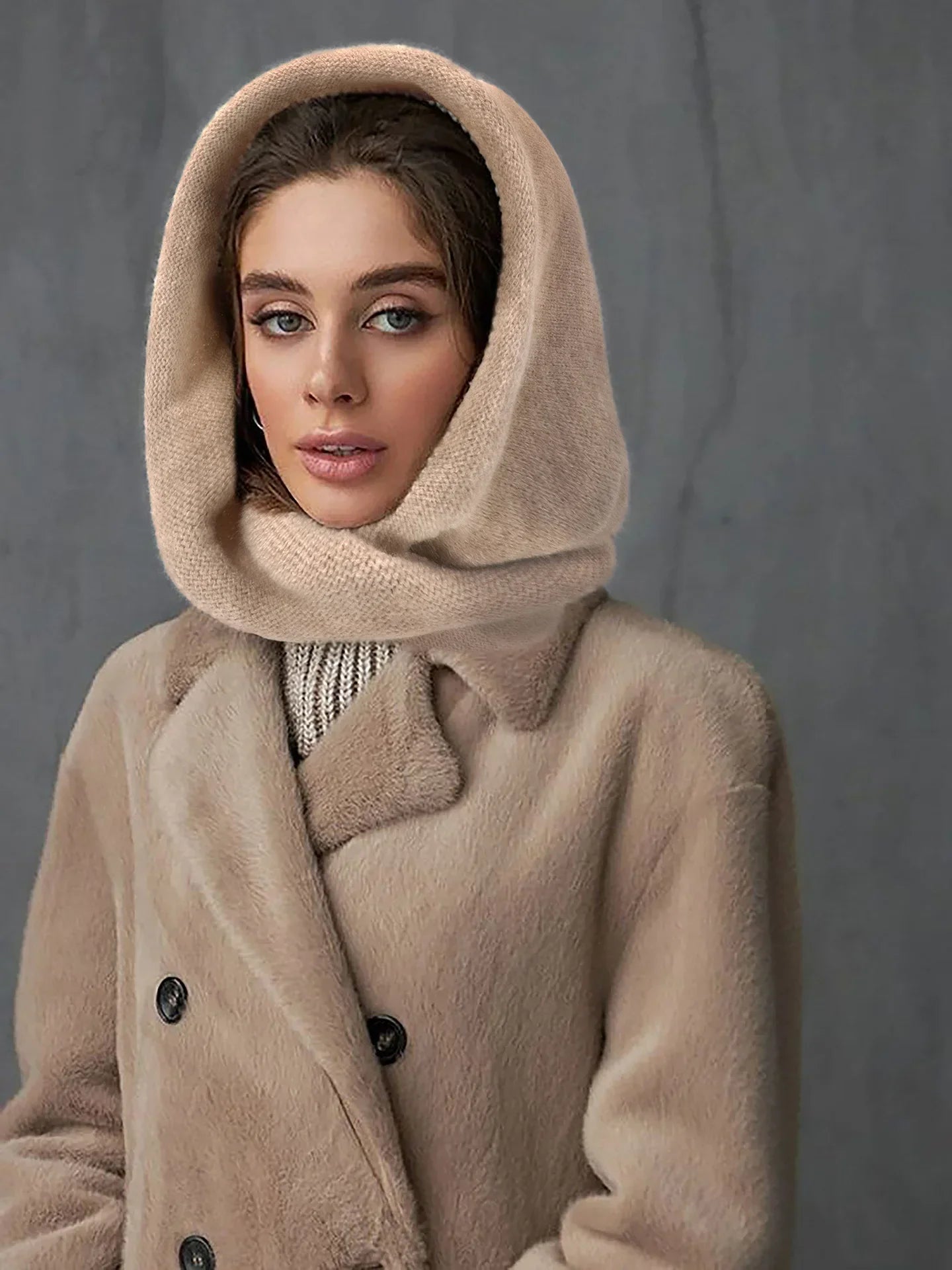 New Winter Balaclava Hat Scarf Combo Women's Fashion Knitted Cap Wrap-around Cashmere Skullies & Beanies